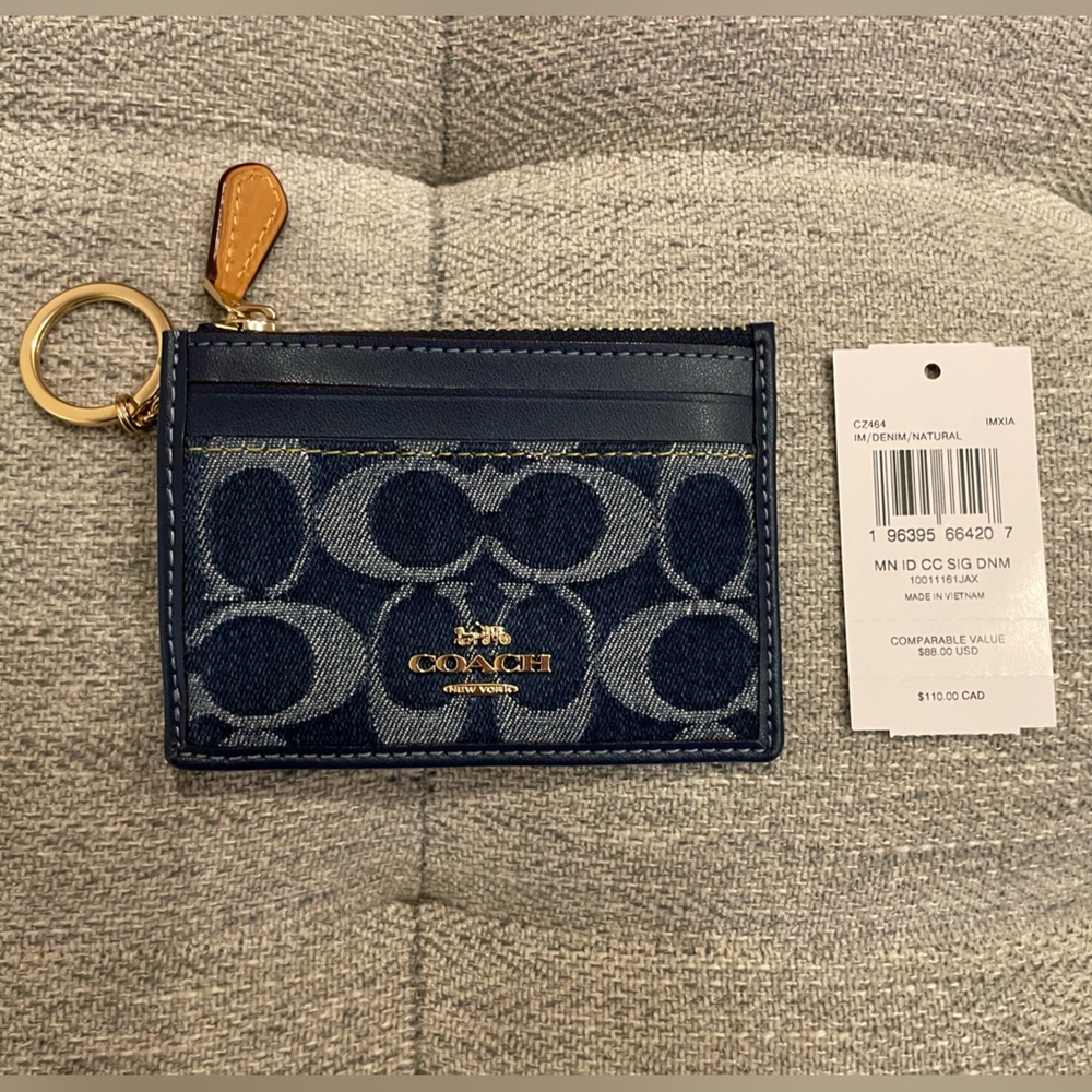 Coach mini ID card holder in Signature denim